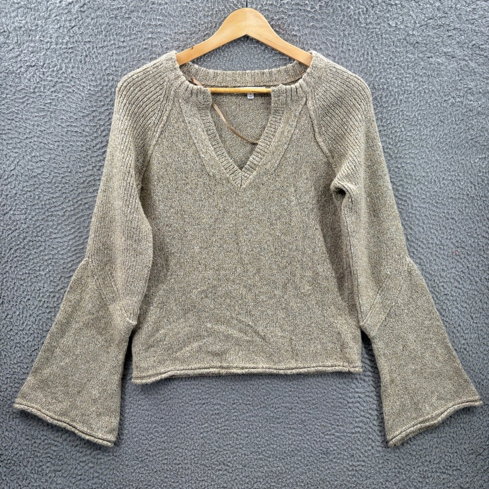 Rebecca Minkoff Sweater Women S Tan Bell Sleeve V-Neck Marl Knit Top Ladies